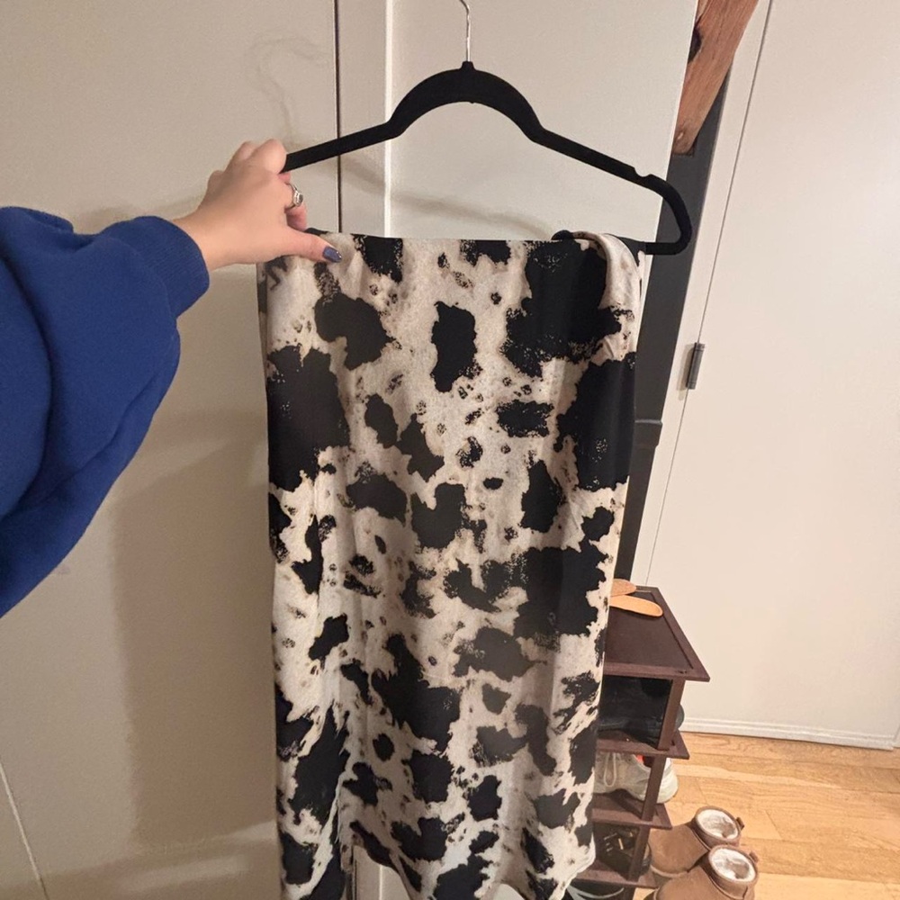 Cow print silk midi skirt
